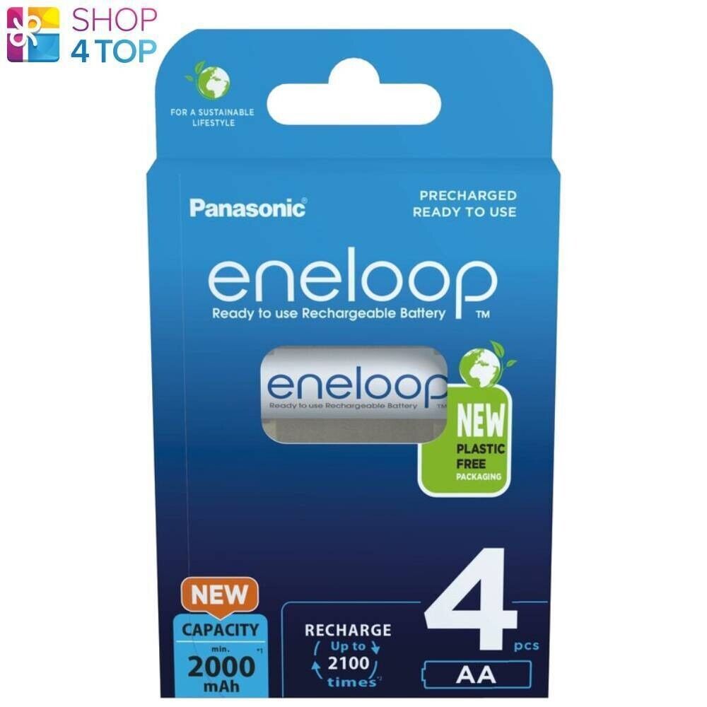4 Panasonic Eco Friendly Aa eneloop LR6 Ricaricabile batteries 2000mAh 4BL Nuovo