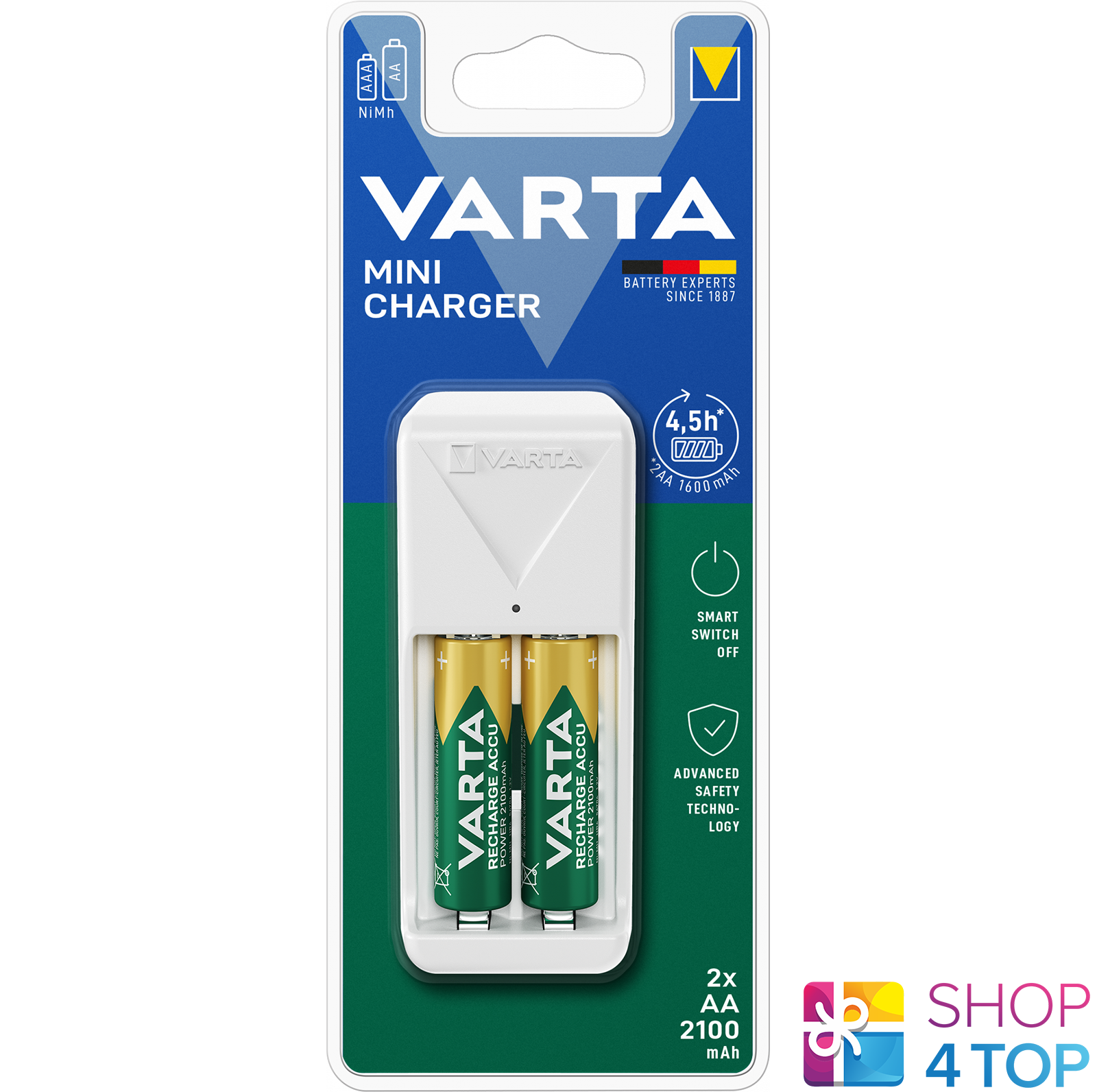 VARTA 57656 Mini Caricabatterie 2 Aa batteries Incluso 2100mAh Smart A Off Nuovo