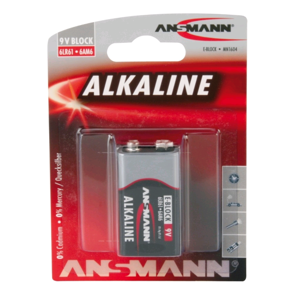 Blister 1 batteria pila 9V alcalina Red Line Ansmann 1515-0000 6LF22 MN1604