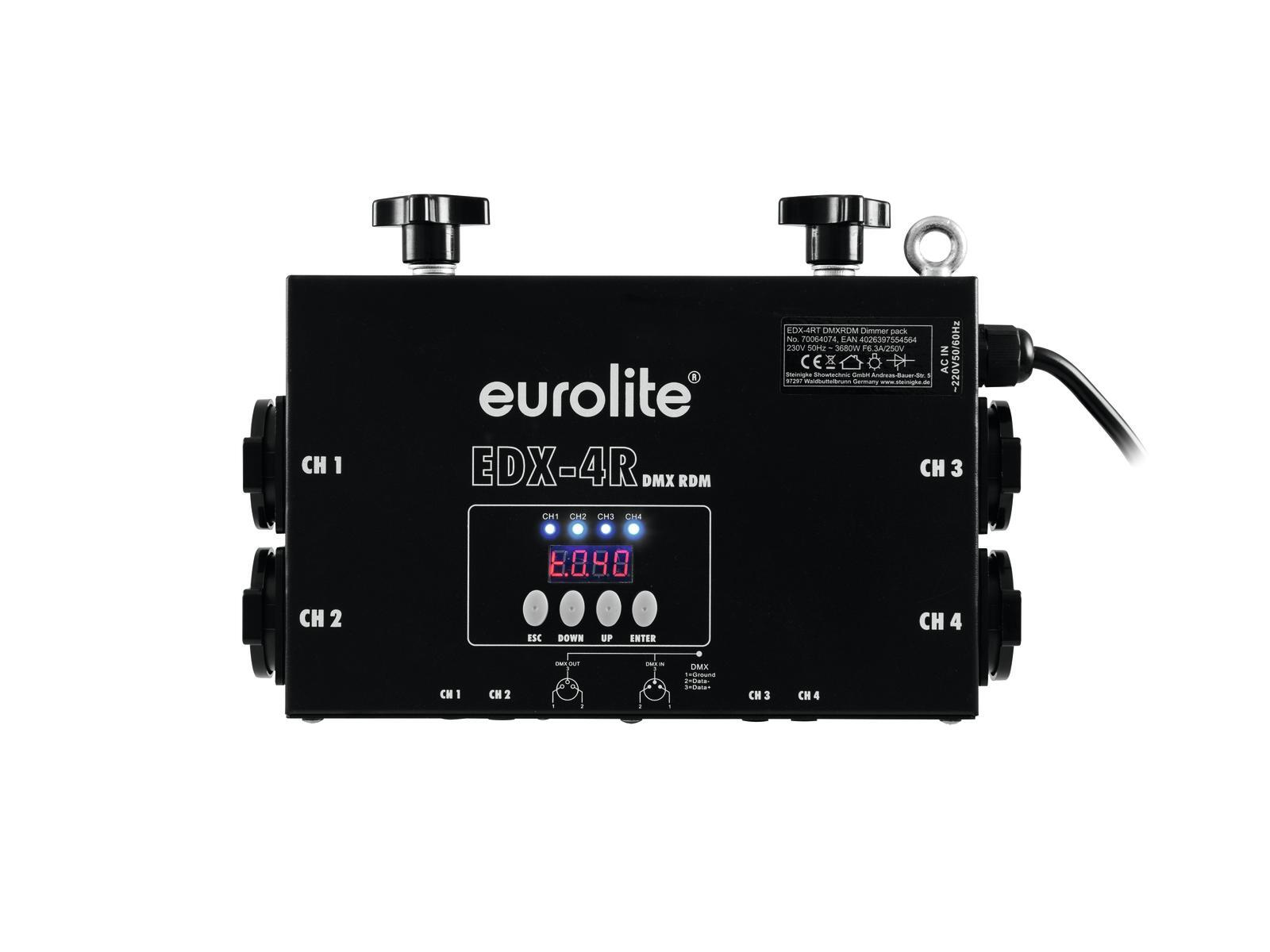 EUROLITE EDX-4RT DIMMER PACK DMX 4 CANALI 3680 WATT 16A + 4 PRESE SCHUKO + FISSA