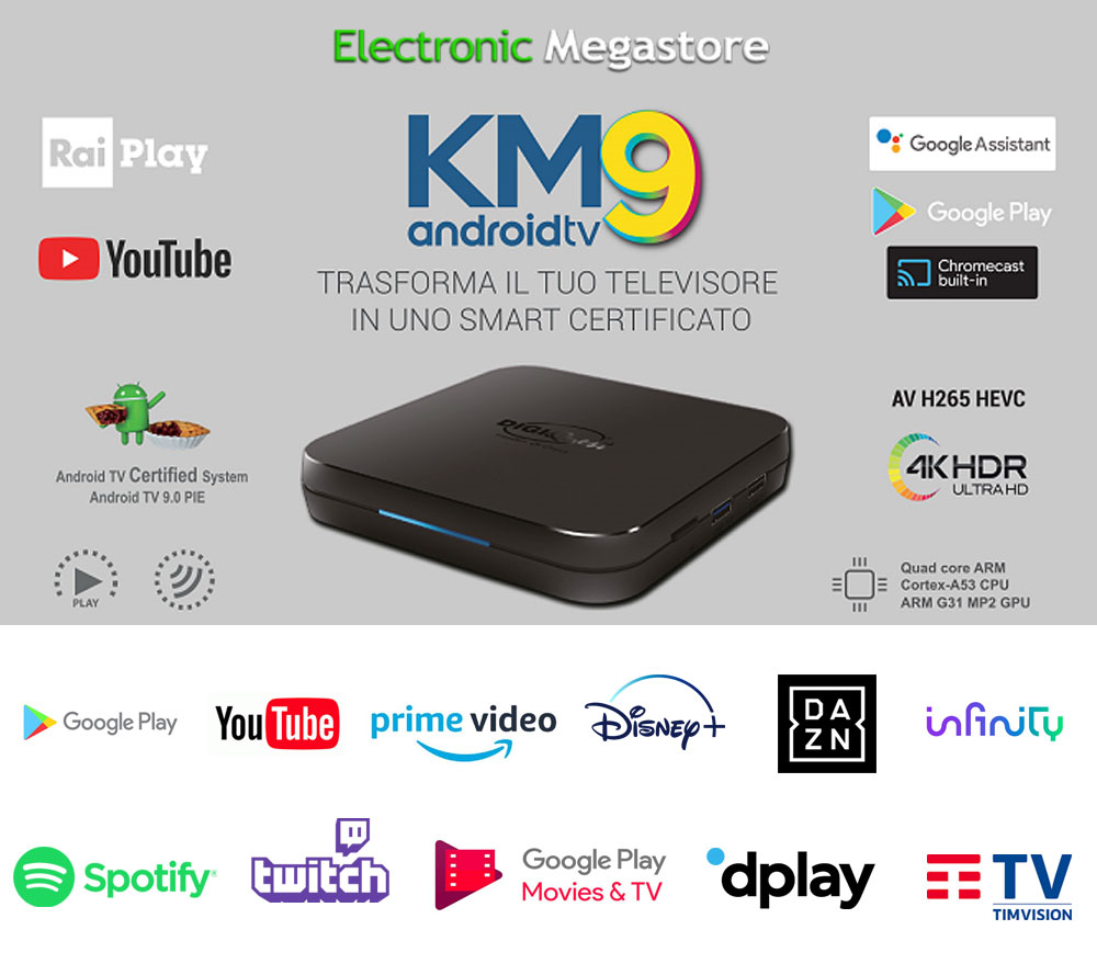 Box Tv Android Digiquest KM9 4k HDR Quad Core Wi-Fi Bluetoot OTT Android TV 9.0