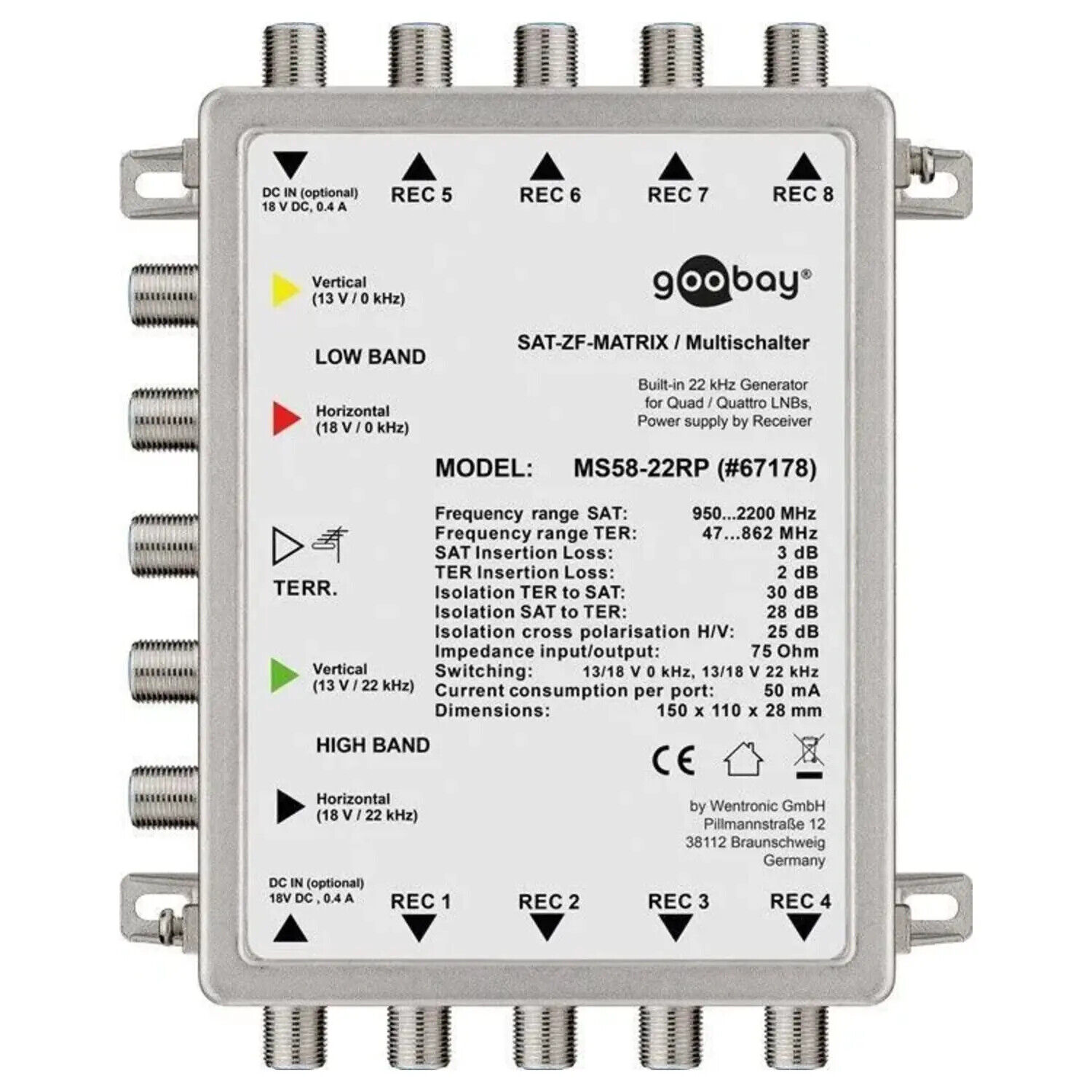 multiswitch passivo sat 5 ingressi 8 uscite mid demix 8 utenti tv centralina