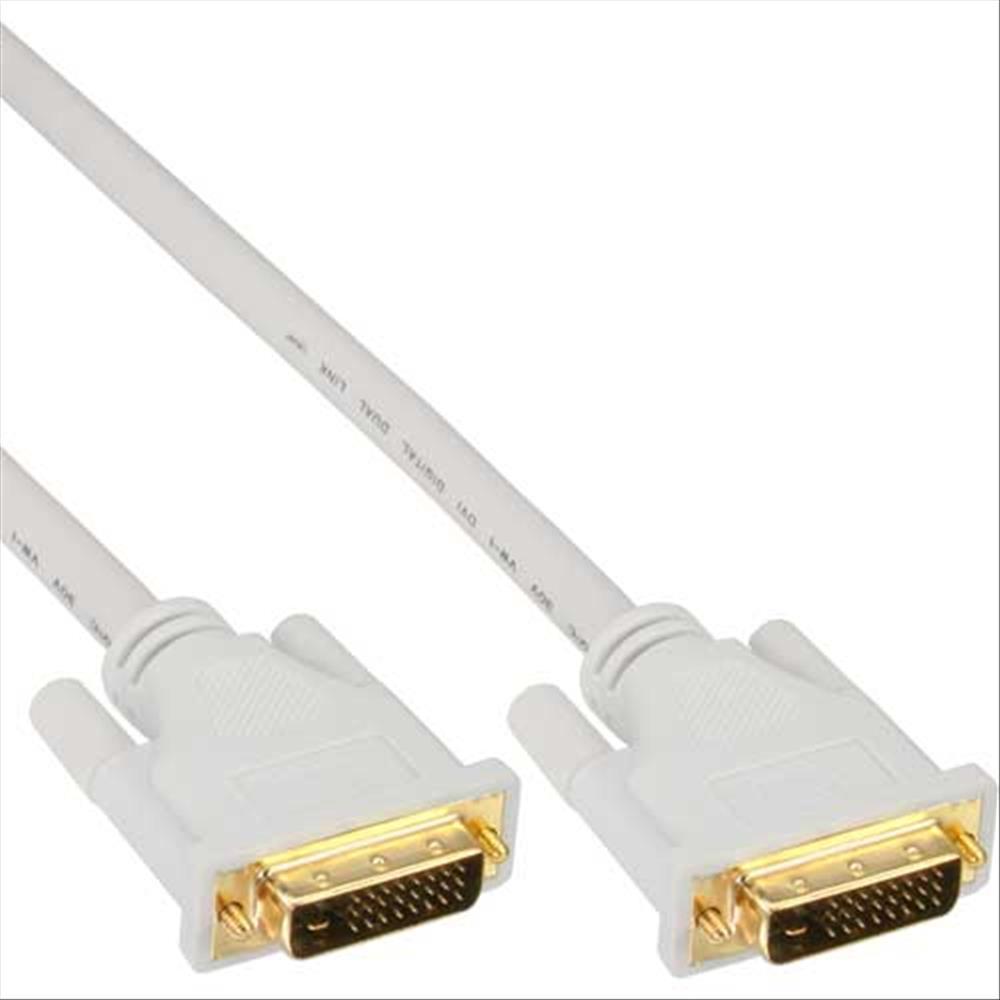 Cavo Video Digitale DVI Dual Link 24+1 M/M Contatti Dorati Bianco - 3 Metri