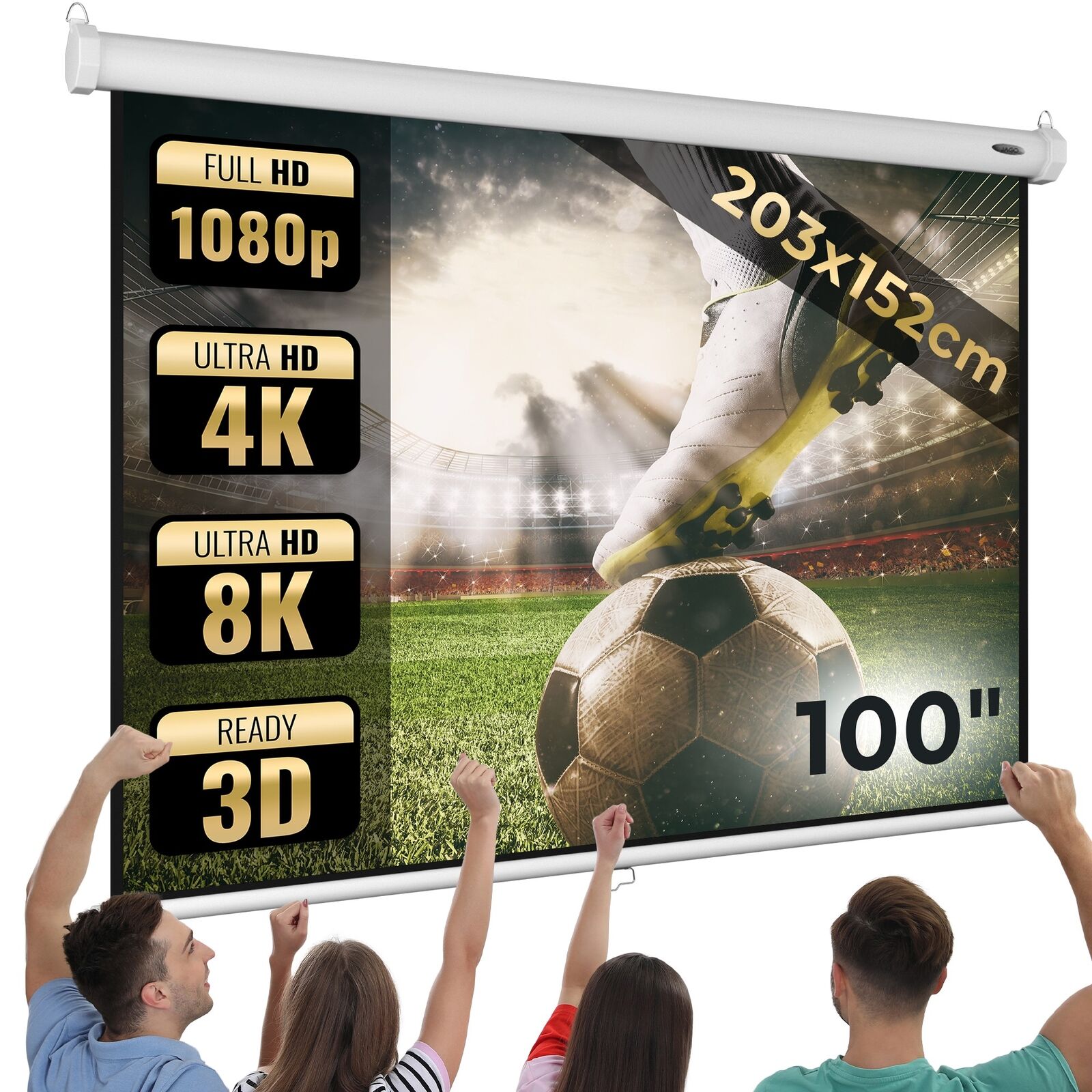 Jago® Schermo Proiezione Videoproiettore 100'' Telo Proiettore Portatile Bianco