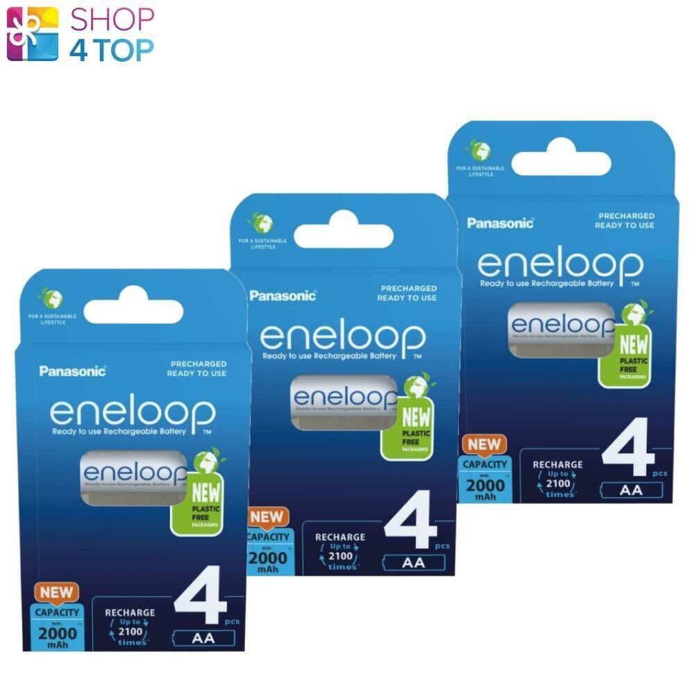 12 Panasonic Eco Friendly Aa eneloop LR6 Ricaricabile batteries 2000mAh 4BL New
