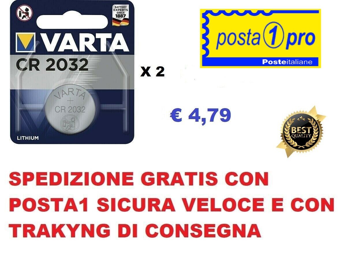 PILA CR2032 VARTA BLISTER BATTERIA BOTTONE LITIO LITHIUM 3V 2 PEZZI