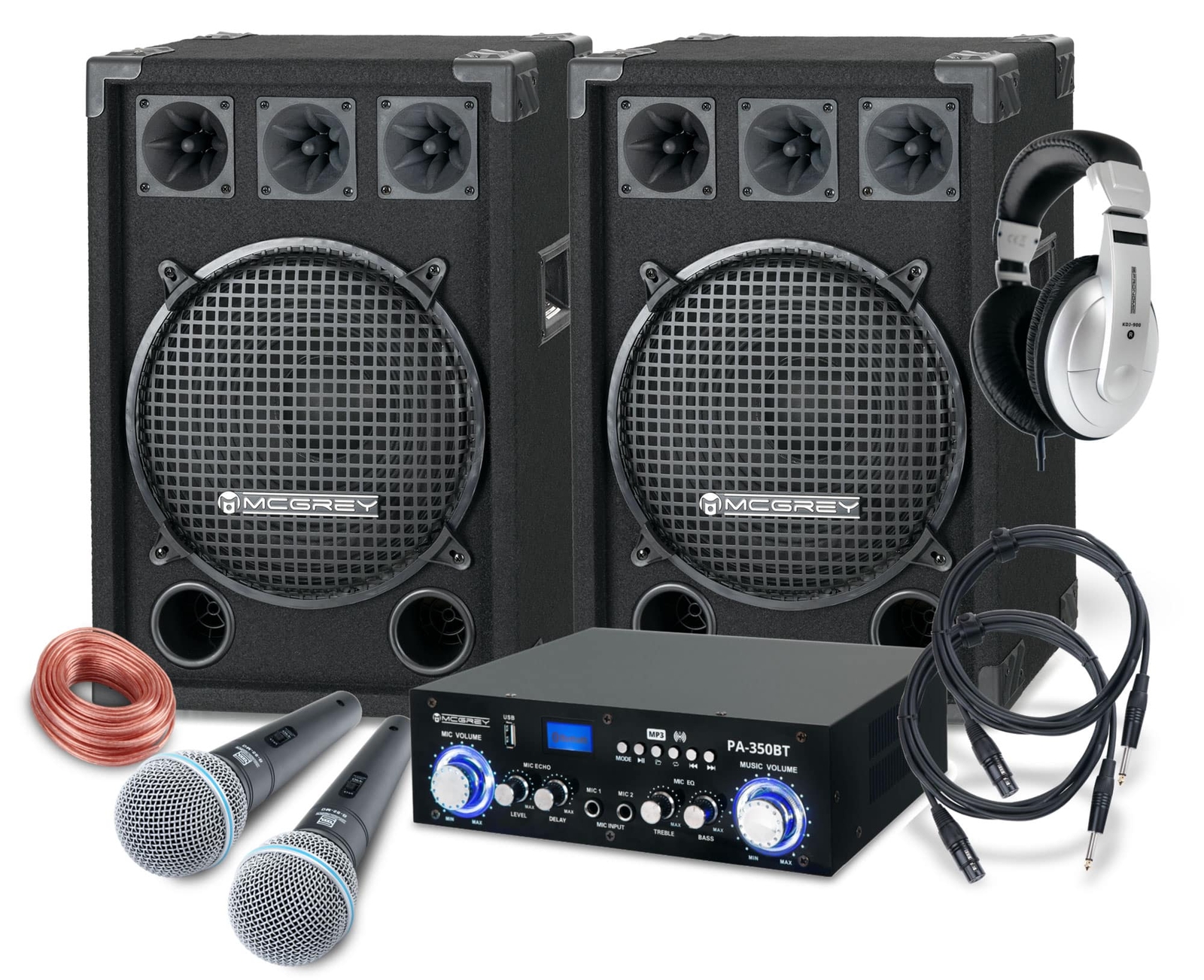 Set Coppia Casse Amplificate Impianto Karaoke Bluetooth Mp3 USB Microfoni 1200W