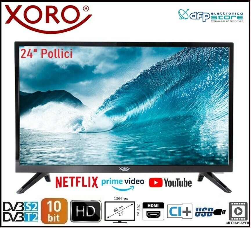 Televisore 24 Pollici Smart Tv Portatile da Camper HD DVB-T2 / DVB-S2 HEVC 265