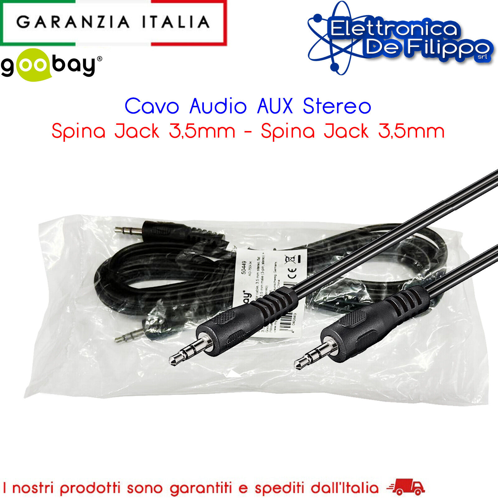 Cavo Audio AUX Stereo 2,5 mt Spina Jack 3,5mm - Spina Jack 3,5mm