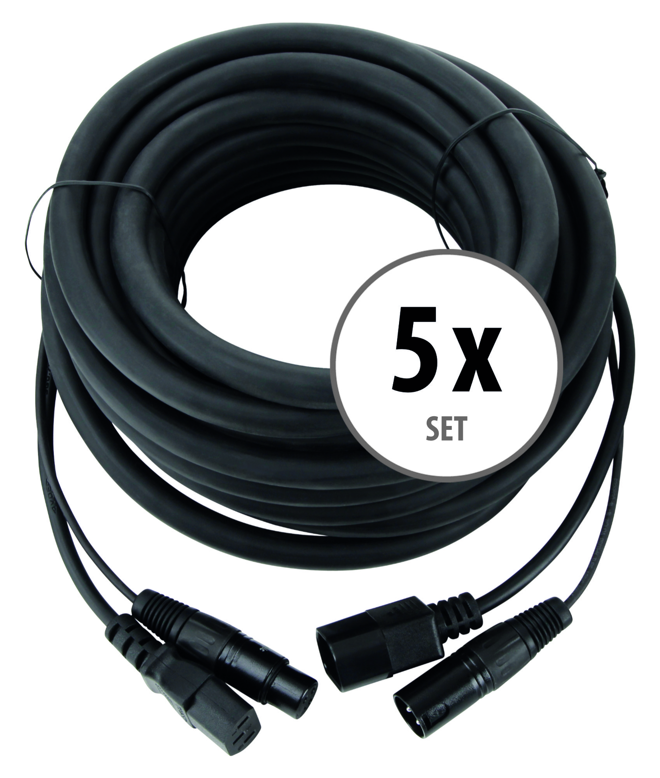 5x Cavo Ibrido Combinato Alimentazione e Segnale DMX IEC XLR Effetti Luce 10m