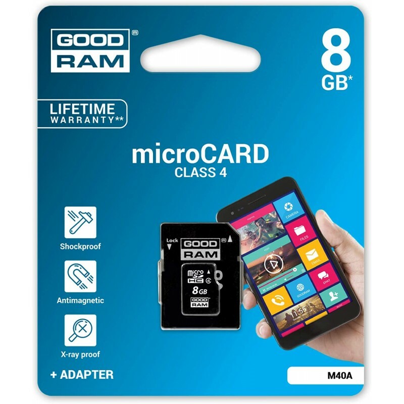 GOODRAM MICROSD CARD 8GB CLASSE 4 SCHEDA MEMORIA ADATTATORE SD MEMORY SCHEDINA