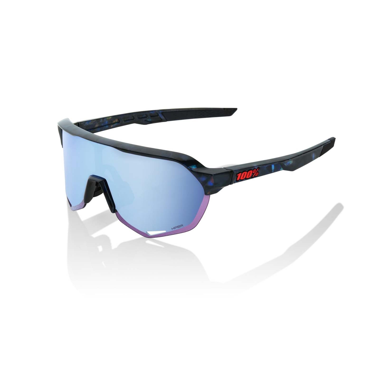 100% S2 Glasses - Black Holographic / HiPER Blue Multilayer Mirro Clothing NUOVO