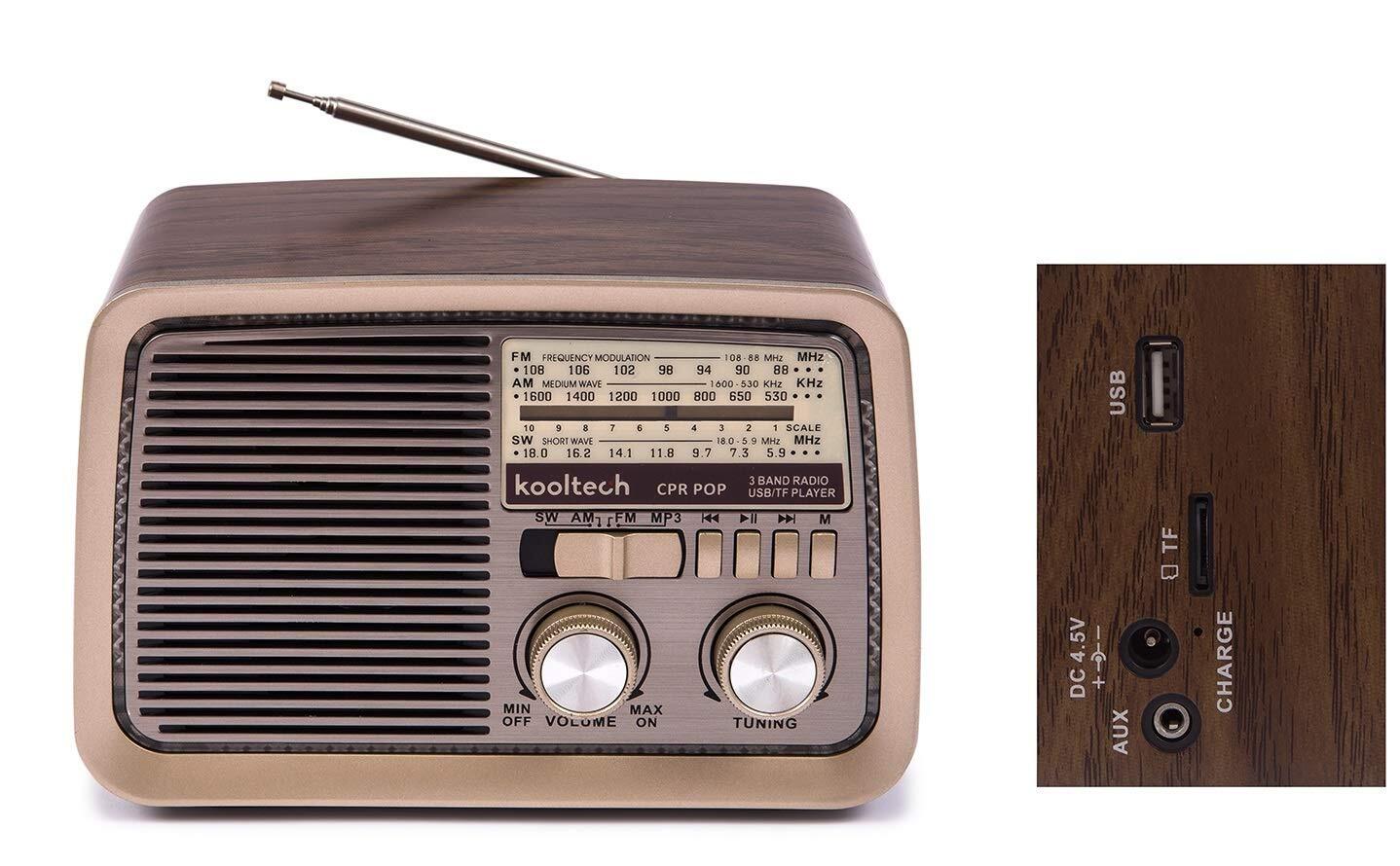 Portable&Nbsp;Bluetooth Radio Kooltech Cpr Pop Vintage Brown NUOVO