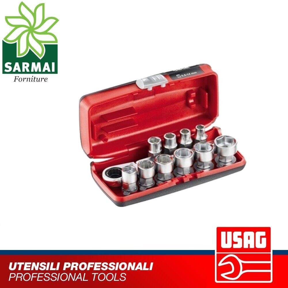 USAG 610 1/4 EFK Assortimento bussole ribassate cricchetto reversibile kit 11 pz