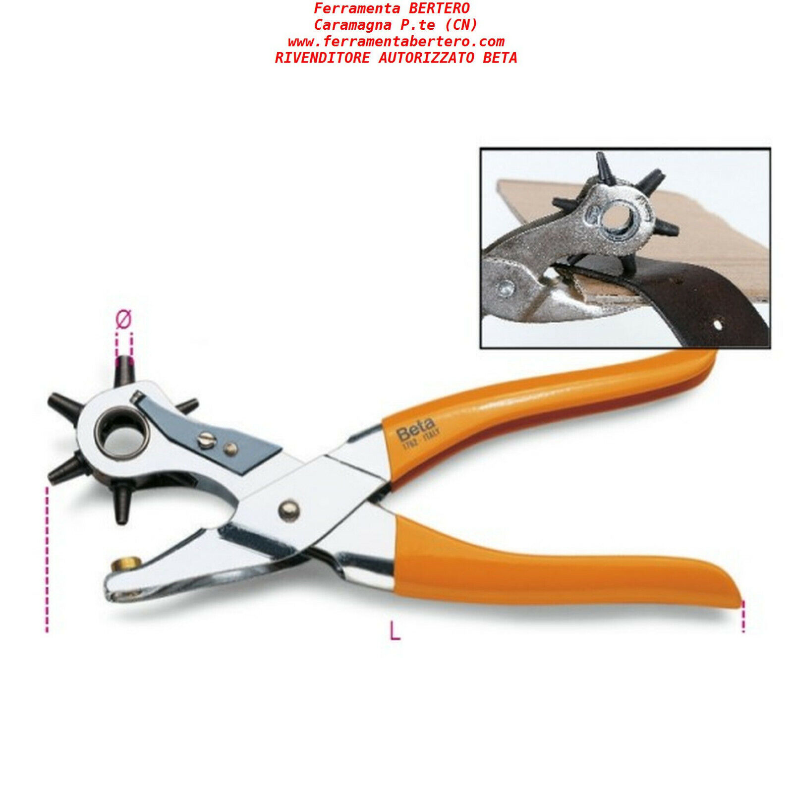 BETA 1762 PINZA FUSTELLATRICE FORATRICE CINTURE PELLE CUOIO 210MM Ø 2-4,5