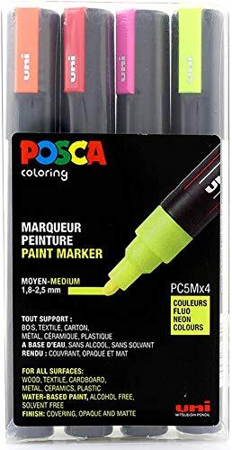 Posca Marker Set PC 5M 4 Neon Colours Paint Lack Acryl Kit Box (W1k)