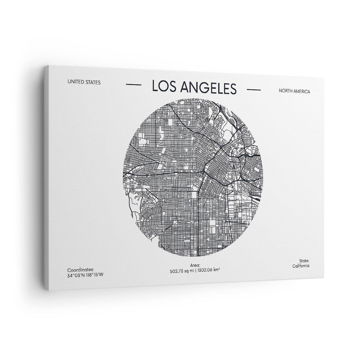 Quadro su Tela 70x50cm Carta Geografica Los Angeles Stati Uniti D'America Murale