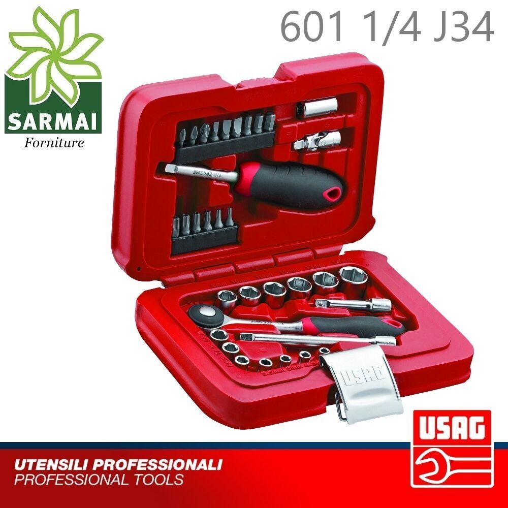 USAG 601 1/4" J34 ASSORTIMENTO BUSSOLE ESAGONALI E INSERTI 34pz CON VALIGETTA