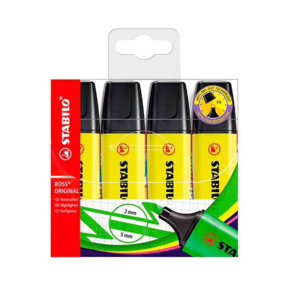 4 EVIDENZIATORI STABILO BOSS ORIGINAL GIALLO