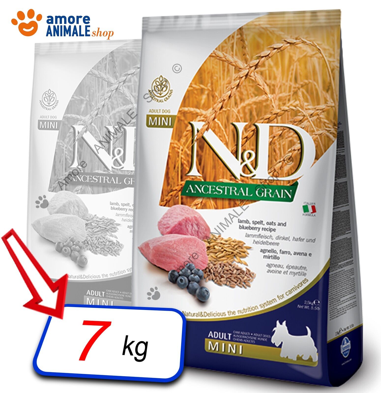 Farmina Dog N&D Ancestral Adult Mini → Agnello e Mirtillo - 7 kg