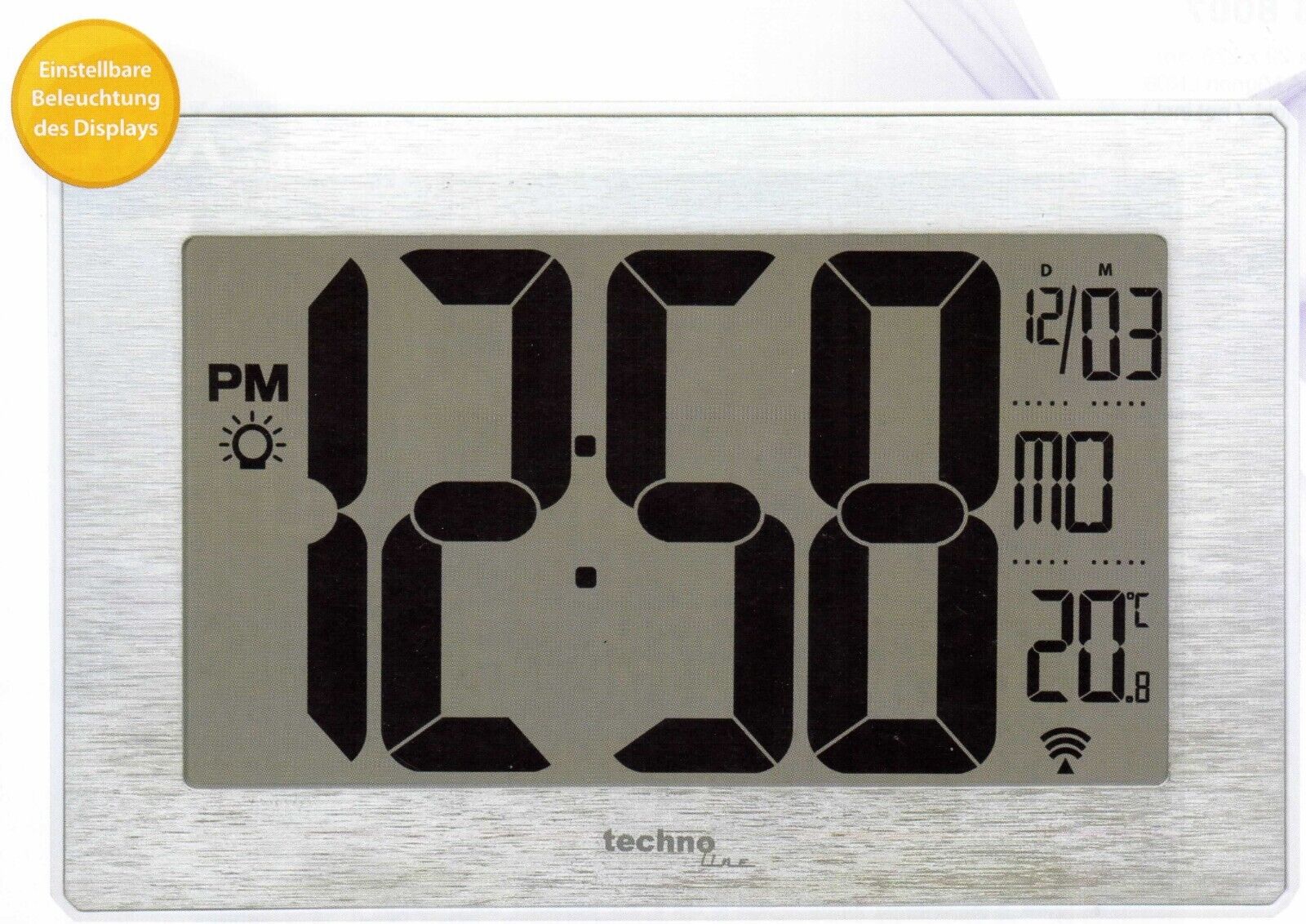 TechnoLine WS-8019 - DCF-77 Orologio Sveglia Illuminazione notturna regolabile.
