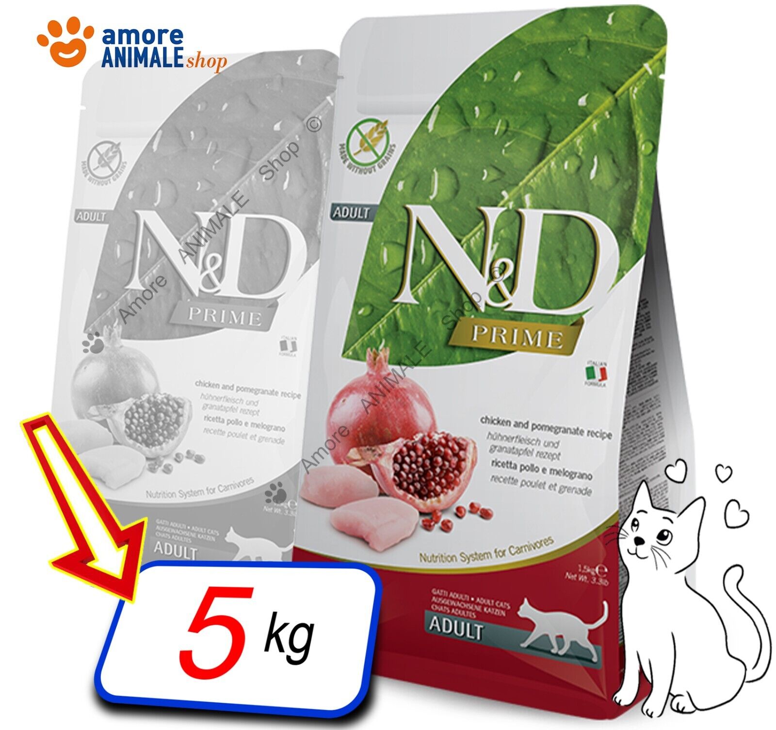 Farmina Cat N&D Prime Grain Free - Adult → Pollo e Melograno - 5 Kg -  Gatto