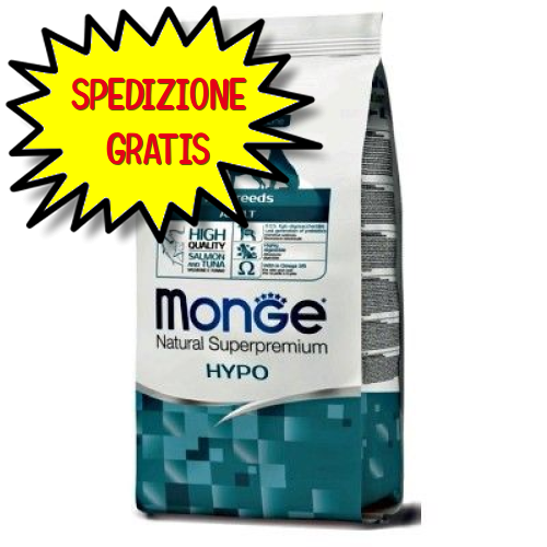 MONGE CANE CROCCHETTA ALL BREEDS ADULTO HYPOALLERGENIC SALMONE E TONNO 12 KG