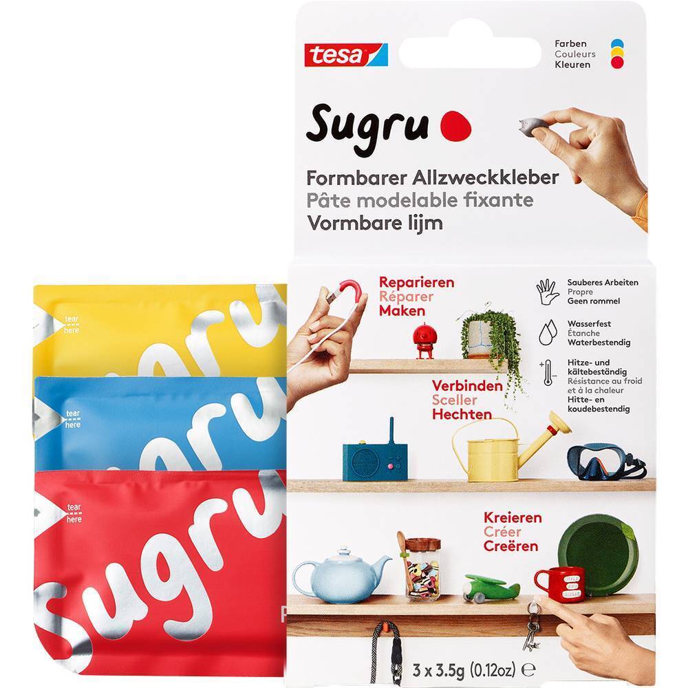 tesa Sugru Plastilina adesiva 41233-00001-00 Rosso, Blu, Giallo 3 pz.