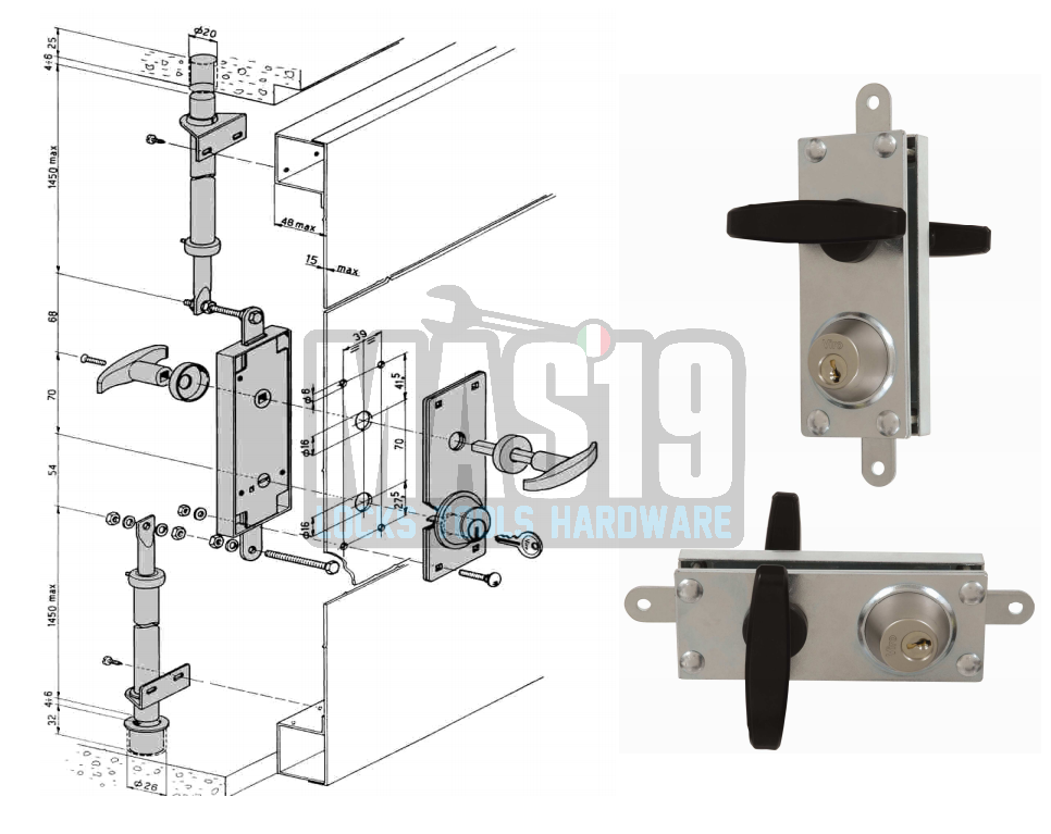 Serratura per porte basculanti VIRO 8217