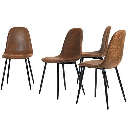 Homy Casa Set of 4 Scandinavian Vintage Kitchen Dining Chairs Suede Brown (J3Q)