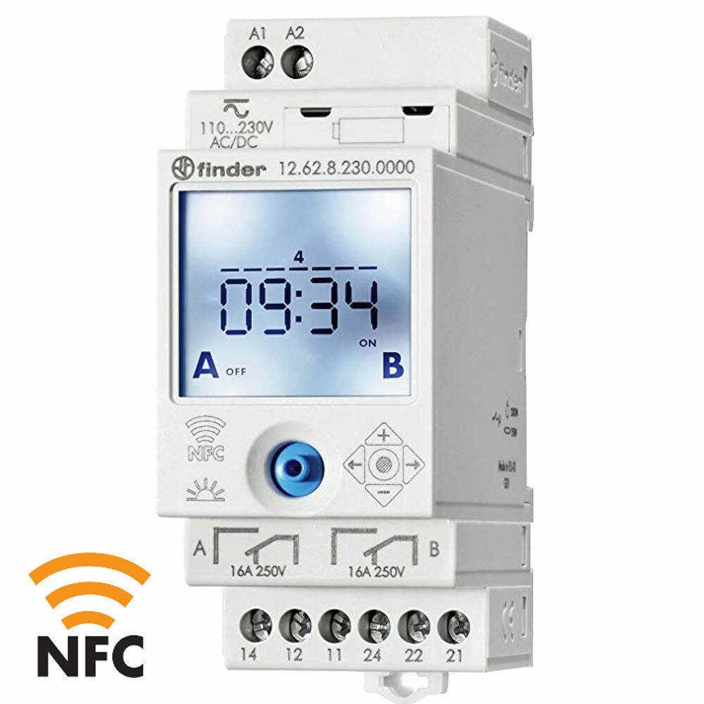 Finder 12.62.8.230.0000 Interruttore Orario Settimanale NFC 2 contatti in scambi