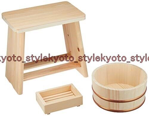 Onsen Bagno Set Hinoki Cypress Legno Sedia Sgabello, Sope Box, Oke Vasca 40990JP