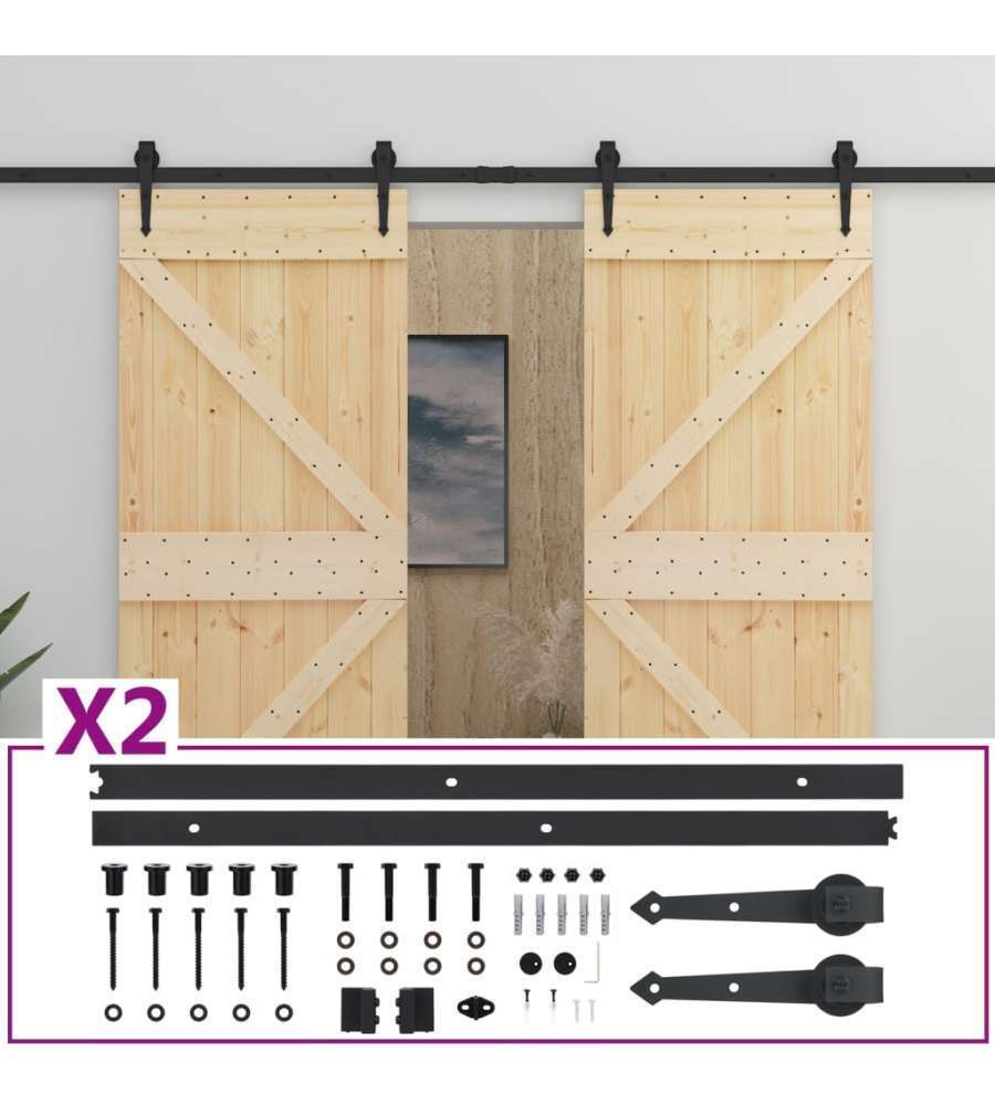 Porta Scorrevole con Set Hardware 80x210 cm in Legno di Pino 3057581