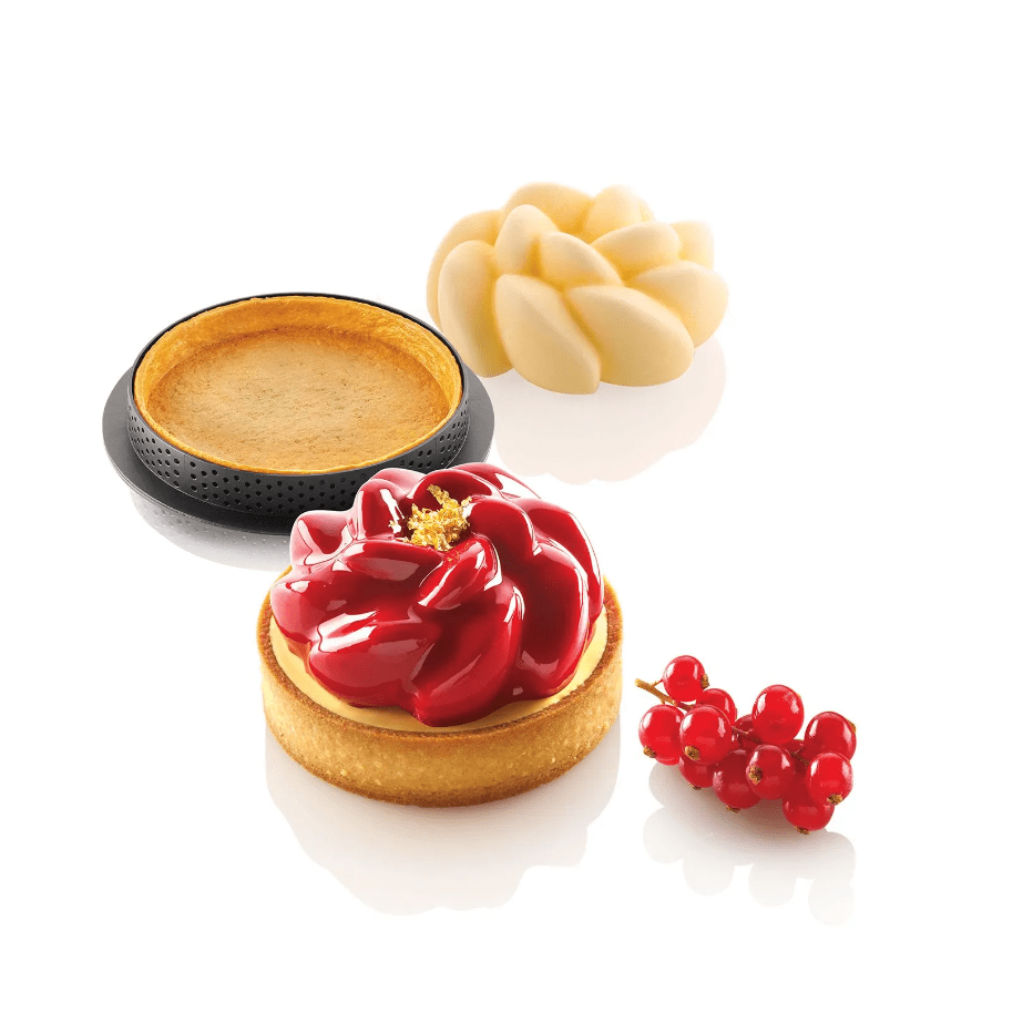 SILIKOMART KIT TARTE FLEUR DIAMETRO 8 CM STAMPO SILICONE + 6 ANELLI ANTIADERENTI