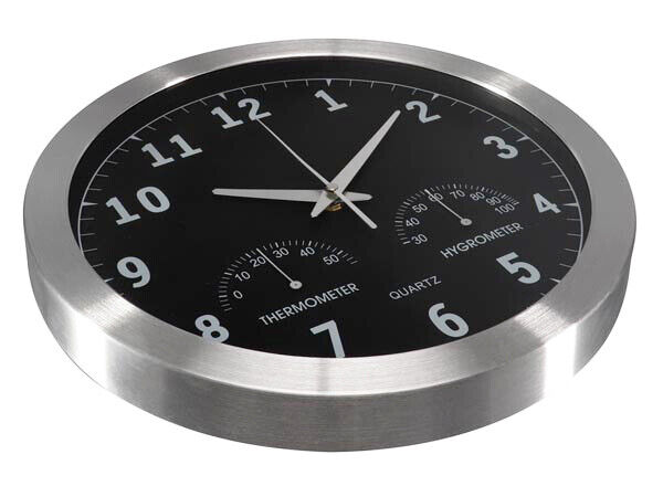 OROLOGIO DA PARETE DCF CON TERMOMETRO IGROMETRO 35CM Cornice Alluminio