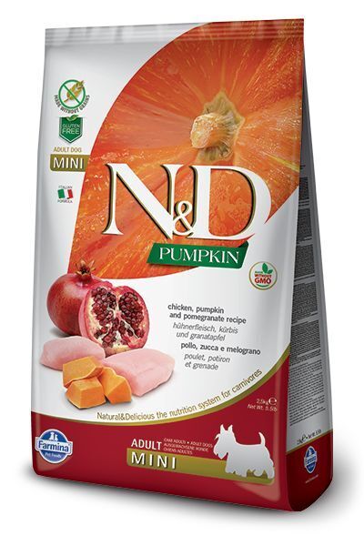 Farmina N&D Cane, Zucca In Vari Gusti 2,5kg - Adult Mini, Pollo Zucca e Melogran