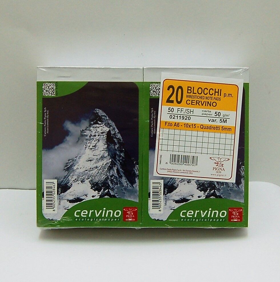 BLOCCO NOTES APPUNTI PAGINE QUADRETTI 5mm F.TO A6 PIGNA CERVINO 20PZ