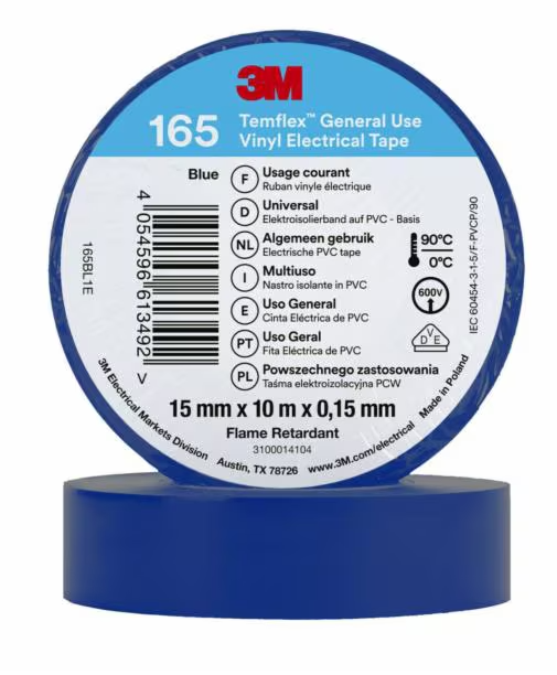 3M - Temflex 165 PVC Elettrico Isolante Nastro Blu 15mm X 10m Lungo + PlusPost2n