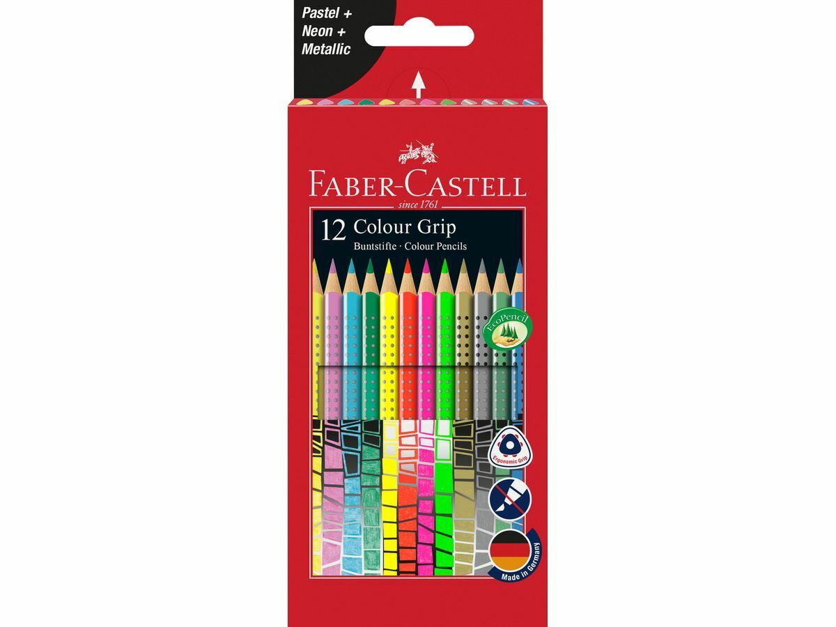 Matite colorate Faber-Castell Colour Grip Special. Astuccio in cartone 12 col...