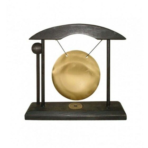 Gong Piccolo Dorato Cornice Legno Nero 8 cm Suono Melodia Orientale Musica