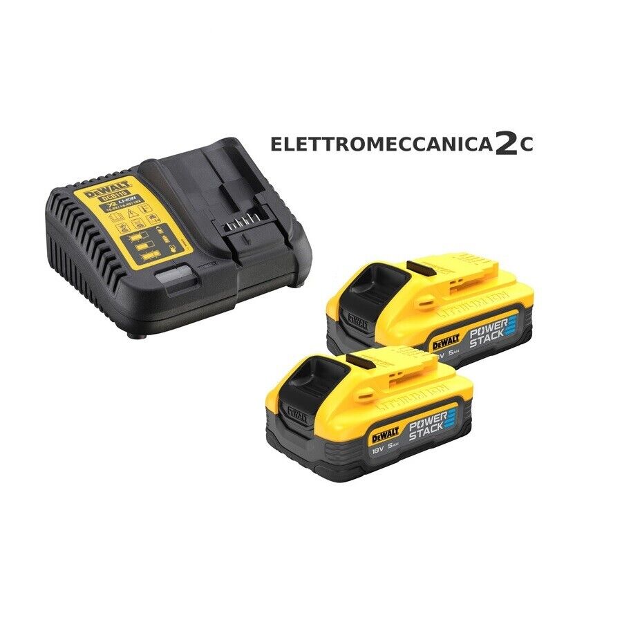 DEWALT DCB1104H2-QW kit 2 batterie 18v powerstack 5ah dcbp518 caricabatteria ...