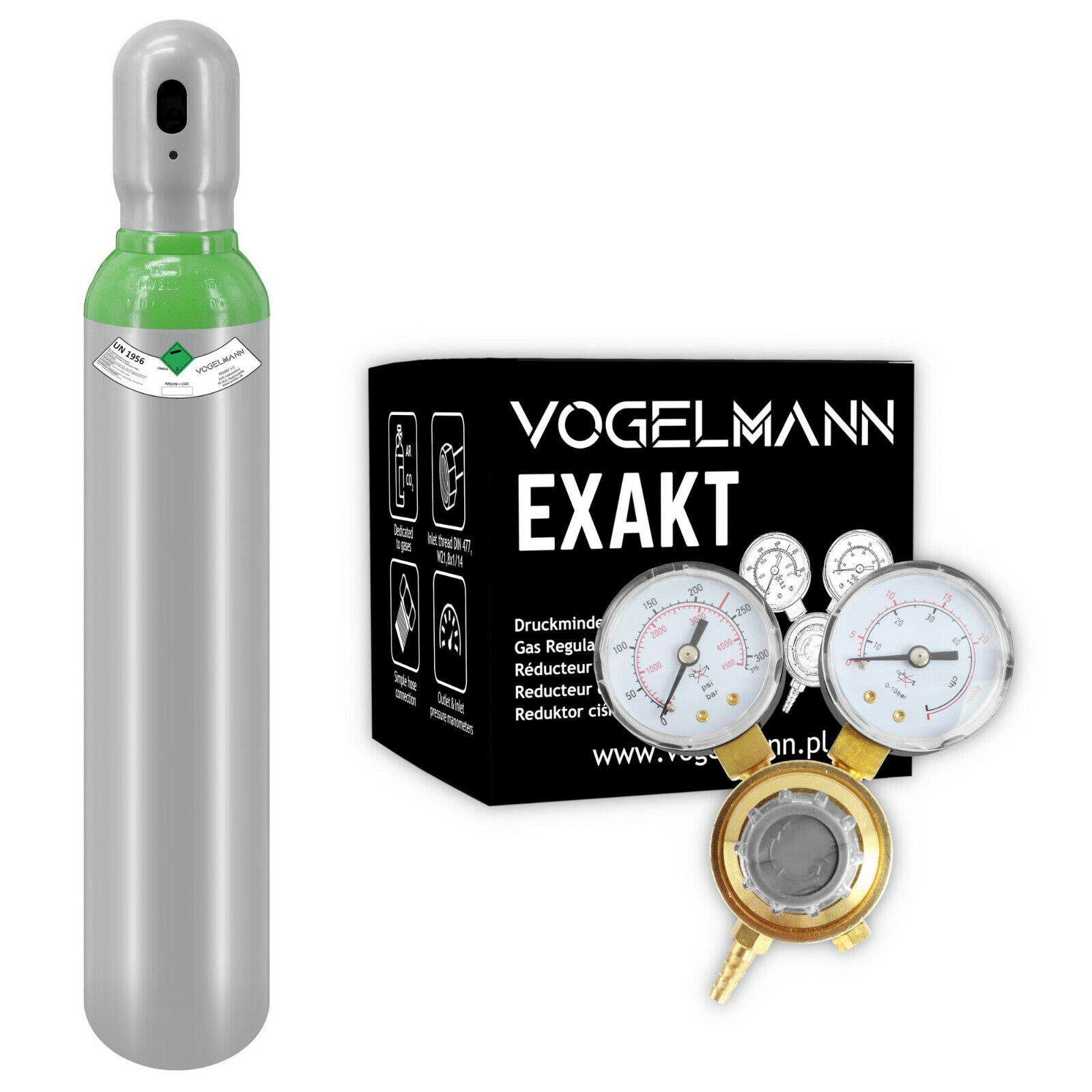 Bombola ARGON (82%) + CO2 (18%) 8 Litri 1.5m3 gas di saldatura + Mini Riduttore