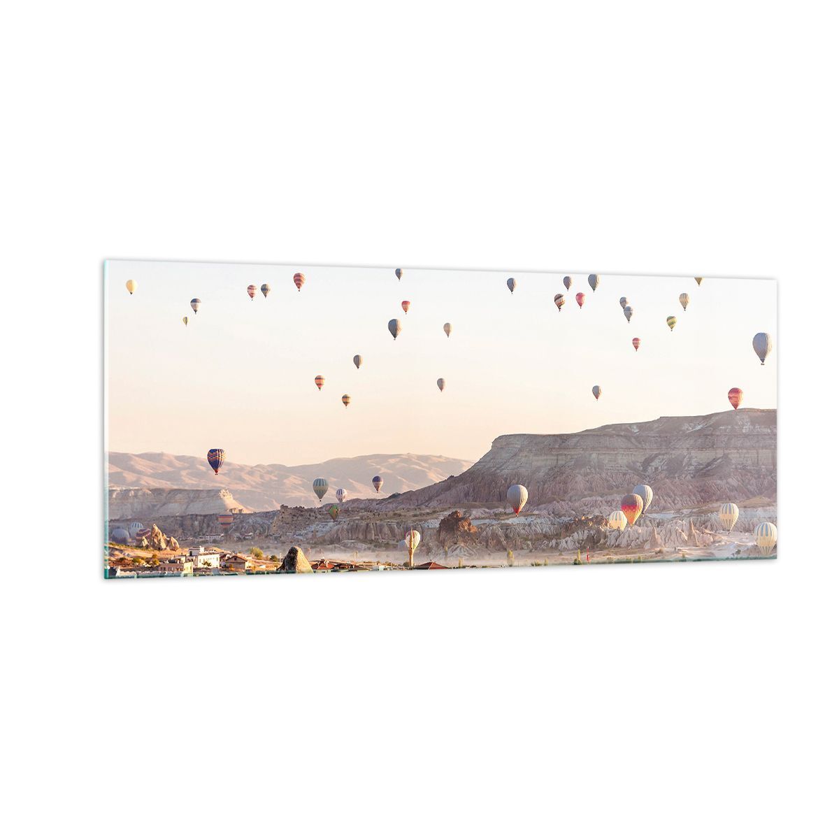 Quadro su Vetro 100x40cm montagne mongolfiera volo Stampe Moderni Murale