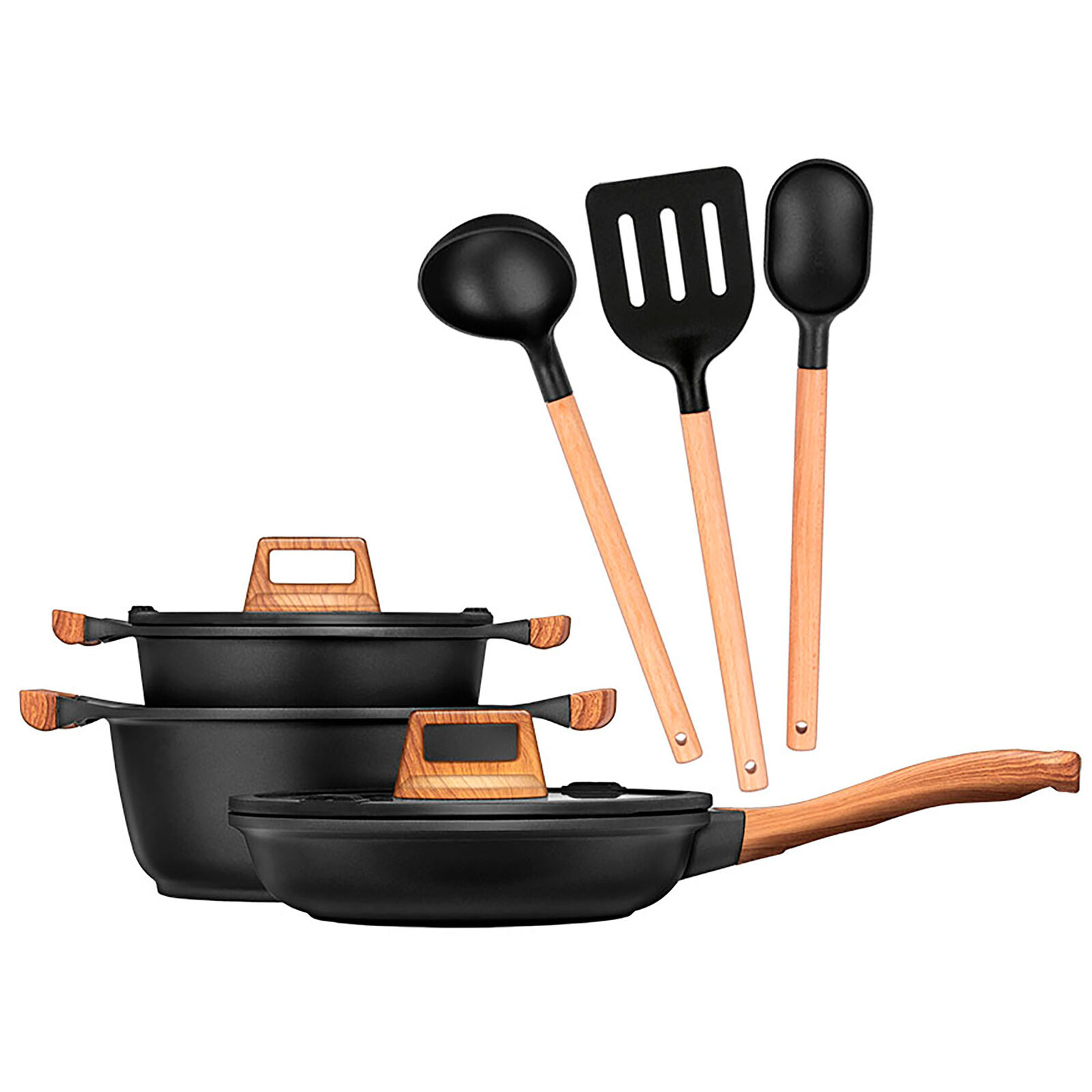 Batteria da Cucina 6 Pezzi in Alluminio Fuso,  Induzione Set Casserole Padella