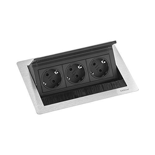 Schulte, EVOline Flip Top Push S 3 prese Schuko, Acciaio Inox, 1 pezzi, (g6L)