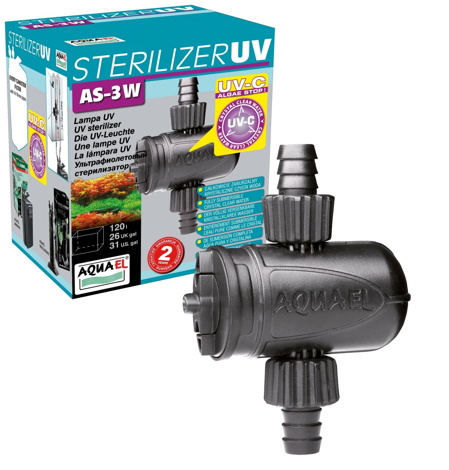 UV AS 3W AQUAEL STERILIZZATORE CHIARIFICATORE LAMPADA GERMICIDA ACQUARIO TARTA