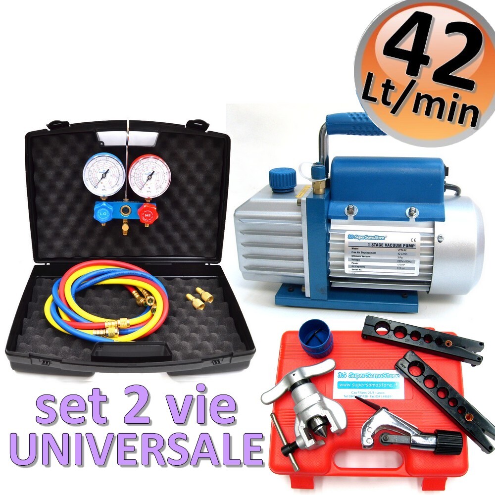 Pompa vuoto monostadio 42 Lt + set 2 VIE + cartellatrice a frizione