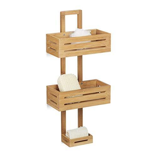 Relaxdays 10020311 Mensole Doccia, Legno, Marrone, 15.5x28x65 cm (G2z)
