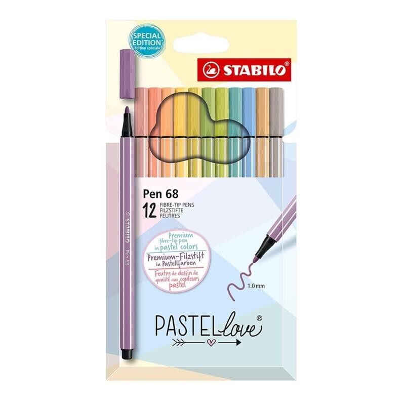 PENNARELLI PEN 68  COLORI PASTELLO LOVE- STABILO  CONF. 12 PZ