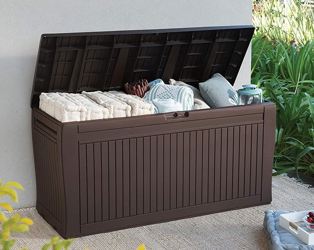 BAULE CASSAPANCA IN RESINA 270 LT KETER COMFY MARRONE EFFETTO LEGNO PER ESTERNO